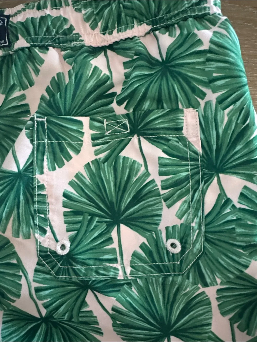 Janie and Jack Green Palm-Print Swim Trunks